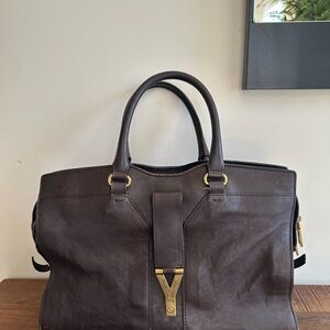 Yves Saint Laurent Dark Brown Tote with Gold Accents